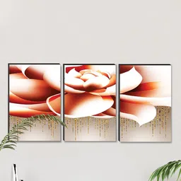 SAF Cream & Orange 3 Pieces Floral Framed Wall Paintings-5