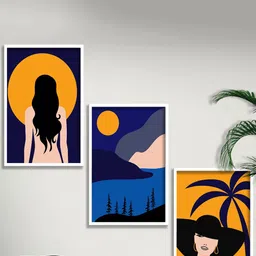 SAF Blue & Yellow 3 Pieces Modern Art Painting Framed Wall Arts-image-26