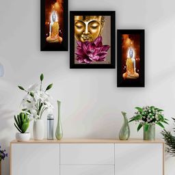 SAF Black & Gold 3-Pieces Lord Buddha Printed Framed Wall Art-image-15