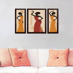 WENS Set of 3 Yellow & Red Ladies View Wall Art-34