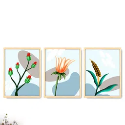 SAF 3 Pcs White & Blue Floral Printed Framed Wall Art-23