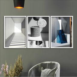 Aura Grey & White 3 Pieces Wooden Abstract Wall Art-6
