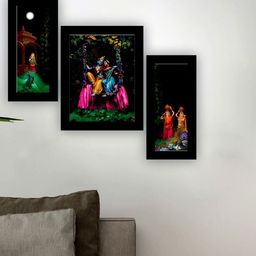 SAF Black & Pink 3 Pieces Lord Radha Krishna Painting UV Coating Wall Arts-image-25
