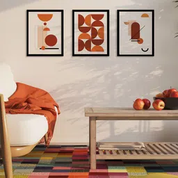 Art Street Orange & White 3-Pieces Geometric Printed Framed Wall Art-image-63