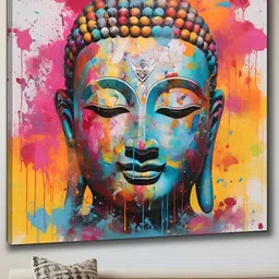 Aura Blue & Pink Lord Buddha Canvas Religious Wall Painting-image-47