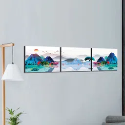 SAF Blue & White 3 Pieces Modern Art Printed UV Coating Wall Art-image-96
