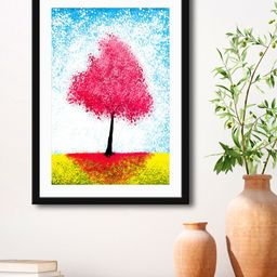 999Store White & Blue Red Tree Framed Printed Paper Painting-36