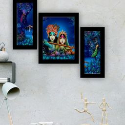 SAF Blue & Pink 3 Pieces Lord Radha Krishna Painting UV Coating Wall Arts-image-9