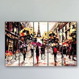 SAF Brown & Red 5 Pieces Eiffle Tower UV Textured Large Panel Painting Wall Arts-23