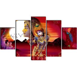 SAF Orange & Blue 5 Pieces Synthetic Wood Religious Wall Paintings-image-42