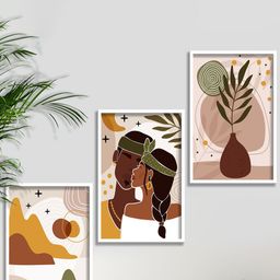 SAF White & Brown 3 Pieces Modern Art Painting Framed Wall Arts-image-123