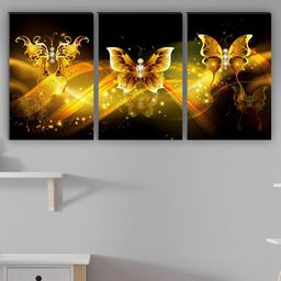 SAF Black & Gold Toned 3 Pieces Golden Butterfly Wall Art Painting-picture-23