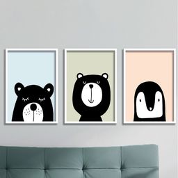 SAF Black & White 3-Pieces Animals Printed High Definition Waterproof Framed Wall Art-image-71