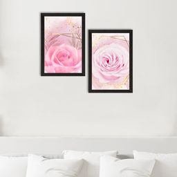 eCraftIndia Set Of 2 Rose Pastel Satin Matt Texture UV Framed Wall Art-5