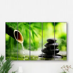 SAF Green & Black 5 Pieces Bamboo Printed Wall Art-image-8