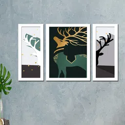 WENS Set Of 3 White & Black Abstract Wall Art-7