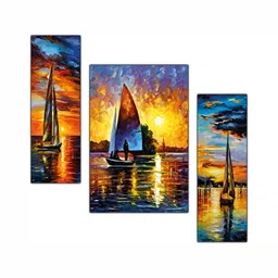 PnF Blue & Orange 3 Piece Wooden Floral and Botanical Wall Painting-image-90