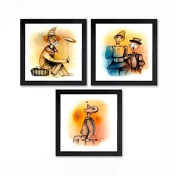 PnF Black & Orange 3 Piece Paper Painting Wall Art-31
