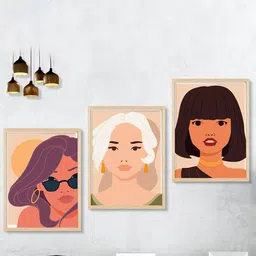 SAF White & Beige 3 Pieces Boho Woman Painting Wall Art-16