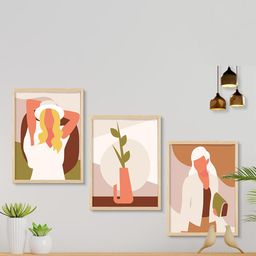SAF 3-Pcs White & Brown Boho Women Painting Framed Wall Art-image-35