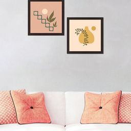 WENS Unisex Set of 2 Peach Floral UV Wall Art With Wooden Frame-46