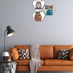 SAF White & Grey 3 Pieces Birds and Animals Painting Hexagon UV Textured Wall Arts-image-79