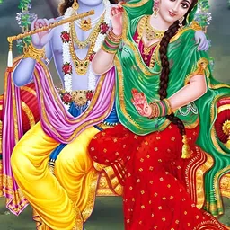 British Terminal Blue & Red Lord Radha Krishna Religious Wall Painting-image-65