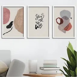 Aura Beige & Grey 3 Pieces Wood Abstract Wall Paintings-21