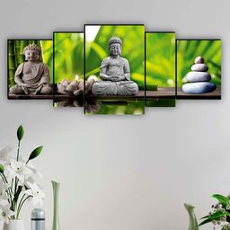 SAF Green & Grey 5 Pieces Lord Buddha Waterproof Framed Wall Art-6