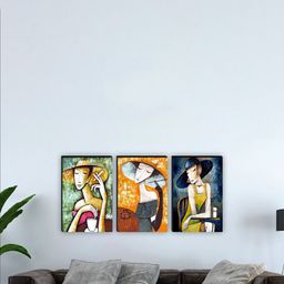 SAF Green & Blue 3 Pieces Abstract Painting Wall Art-1