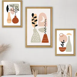 SAF White & Brown 3 Pieces Modern Art Premium Painting Framed Wall Art-image-91