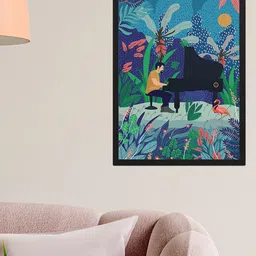 Happening Hippo Blue & Black Printed Framed Wall Art-44