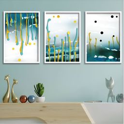 Aura White & Yellow 3 Pieces Wood Abstract Wall Paintings-18