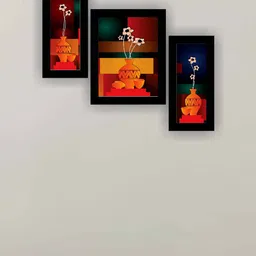SAF Brown & Orange 3 Pieces Flower Pot Modern Painting Wall Art-image-42