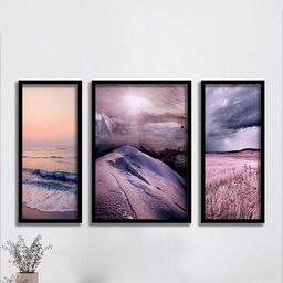 SAF Set Of 3 Black & Purple  Modern Art  UV Textured Painting Wall Art-23