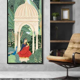 999Store Green & Red Lady Sitting With Bird Canvas Painting Wall Art-8
