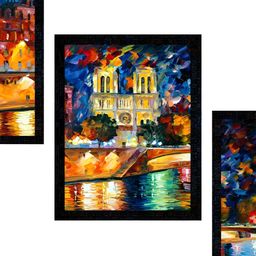 PnF Black & Blue 3 Pieces City Painting Wooden Wall Arts-image-38