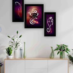SAF Brown & Purple 3 Pieces Lord Ganesha Wall Art-image-36