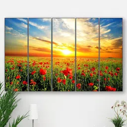 SAF 5-Pcs Yellow & Blue Sunrise Landscape Printed Framed Wall Art-9