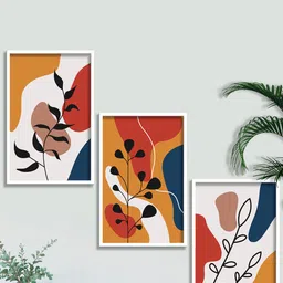 SAF 3-Pcs Orange & White Modern Boho Painting Framed Wall Art-image-91