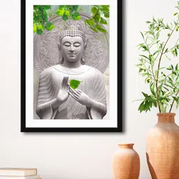 999Store White & Green Lord Buddha HD Printed Framed Wall Art-12