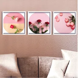 Aura Pink & White 3 Pieces Wood Floral and Botanical Wall Paintings-22