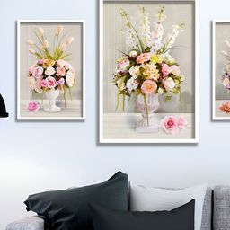 Aura White & Pink 3 Pieces Floral And Botanical Wall Arts-95