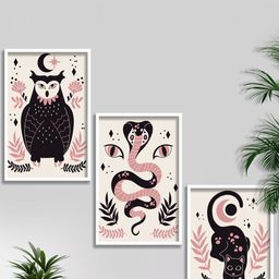 SAF Pink & Grey 3-Pieces Modern Boho Art Printed Framed Wall Art-2