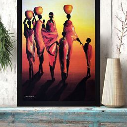 Gallery99 Pink & Black Abstract Village Ladies And Children Printed Framed Wall Art-image-25