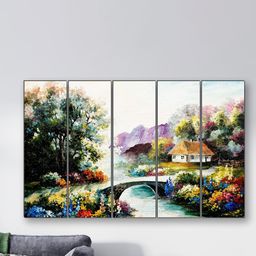 SAF Green & Yellow 5 Pieces Nature UV Textured Painting Wall Arts-16