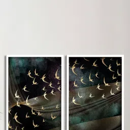 SAF Black 2-Pieces Abstract Printed Framed Wall Art-image-0