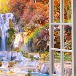 British Terminal Orange & White 3D Vastu Beautiful Nature Waterfall Wall Sticker-picture-39