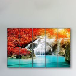 SAF Orange Coloured & Blue 5 Pieces Waterfall UV Textured Panel Painting Wall Art-image-81