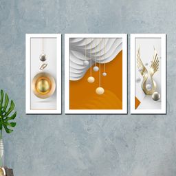 WENS Set Of 3 White & Mustard-Yellow Minimalist Boho Framed Wall Art-7
